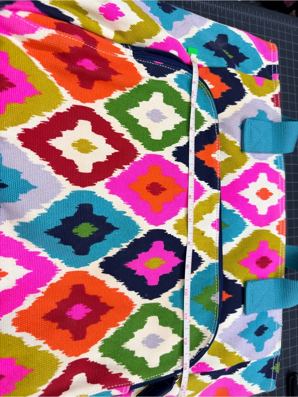 Vibrant Multi-Color Geometric Laptop Bag with Teal Handles Almost new